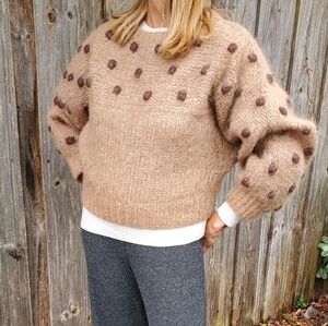 Wool Blend Tan Polka Dot Sweater